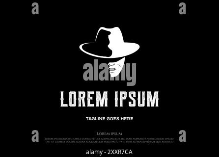 Uomo Bandit Mafia Cowboy silhouette con logo Design Vector Illustrazione Vettoriale