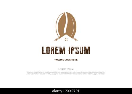 Tetto della casa con caffè in fagioli per Cafe Bistro Restaurant Logo Design Vector Illustrazione Vettoriale