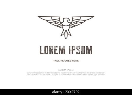 Robusto monogramma Eagle Hawk Falcon Bird Line Outline Logo Design Vector Illustrazione Vettoriale