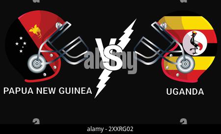 Papua nuova Guinea vs Uganda 3D Illustration Vector Flags over cricket Helmet for Versus Match with Dark background Illustrazione Vettoriale