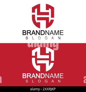 Design astratto del logo Shield lettera H. Monogramma lettera H a forma di linea di scudo per logo di sicurezza aziendale, Cyber, protezione, logotipo Guardian. Illustrazione Vettoriale