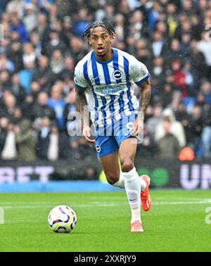 Joao Pedro di Brighton durante la partita di Premier League tra Brighton e Hove Albion e Manchester United all'American Express Stadium di Brighton, Regno Unito - 24 agosto 2024 foto Simon Dack / Telephoto Images solo uso editoriale. Niente merchandising. Per le immagini di calcio si applicano restrizioni fa e Premier League inc. Non è consentito l'utilizzo di Internet/dispositivi mobili senza licenza FAPL. Per ulteriori dettagli, contattare Football Dataco Foto Stock