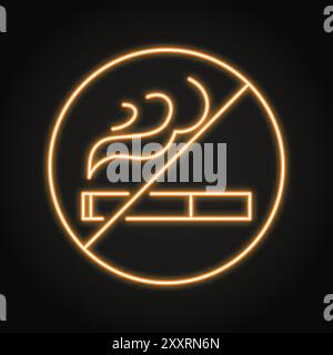 Icona della linea al neon non fumatori. Le sigarette sono un segno proibito. Illustrazione vettoriale. Illustrazione Vettoriale