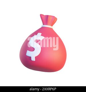Rendering 3D di un sacchetto di denaro isolato su sfondo bianco. Illustrazione vettoriale di alta qualità, ideale per temi finanziari, di risparmio e di investimento Illustrazione Vettoriale