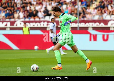 Marco Carnesecchi dell'Atalanta BC durante la partita di serie A tra Torino FC e Atalanta BC il 25 agosto 2024 allo Stadio Olimpico grande Torino di Tur Foto Stock