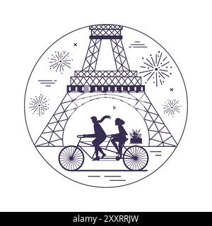 Icona della linea circolare di Parigi con la Torre Eiffel Illustrazione Vettoriale