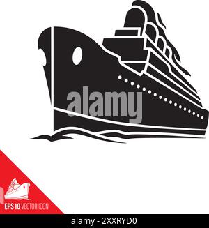 Nave da crociera d'epoca sull'icona del glifo vettoriale dell'oceano Illustrazione Vettoriale