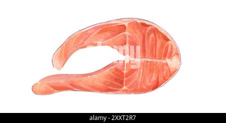 Illustrazione del salmone fresco crudo con acquerello. Coho, fetta di chinook. Pesce di trota disegnato a mano, ingrediente per la pittura di pesce e ricette marine Foto Stock