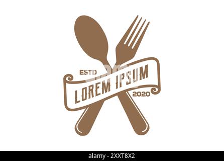 Cucchiaio e forchetta Hipster vintage per Chef Cook Restaurant Logo Design Vector Illustrazione Vettoriale