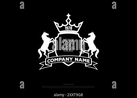 Elegante logo Horse Stallion Shield emblema con logo Vector Illustrazione Vettoriale