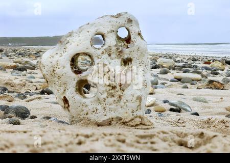 Lapide sulla spiaggia del Mare del Nord, Germania, Schleswig-Holstein, Helgoland Foto Stock