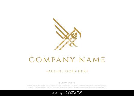 Trident Hawk Eagle Falcon Line Outline Monogram Logo Design Vector Illustrazione Vettoriale