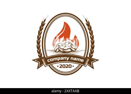 Chicco di caffè con fiamma per caffè torrefatto Logo Design Vector Illustrazione Vettoriale