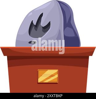 Pietra con impronta di dinosauro esposta sul podio nel museo Illustrazione Vettoriale