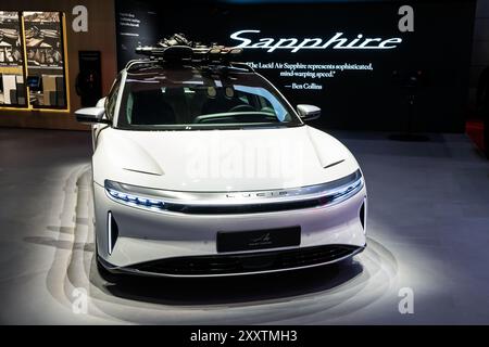 Lucid Air Sapphire Grand Touring berlina elettrica di lusso al Salone Internazionale dell'automobile di Ginevra. Svizzera - 26 febbraio 2024. Foto Stock