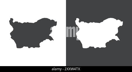 Icona mappa Bulgaria Flat Set in bianco e nero contorno vettoriale Illustrazione Vettoriale