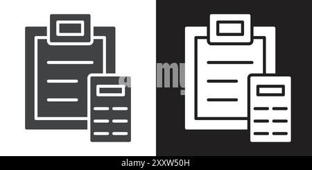 Icona contabilità Flat Set in bianco e nero vettoriale di contorno Illustrazione Vettoriale