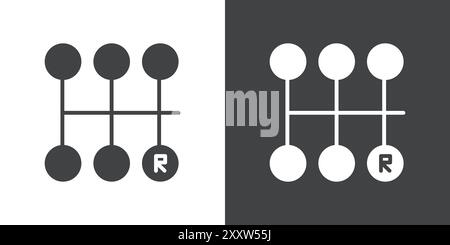 Icona della leva del cambio manuale per auto Flat Set in bianco e nero con contorno vettoriale Illustrazione Vettoriale