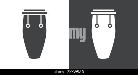 Icona tamburo conga Set piatto in bianco e nero contorno vettoriale Illustrazione Vettoriale