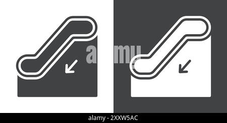 Icona scala mobile giù Set piatto in bianco e nero contorno vettoriale Illustrazione Vettoriale