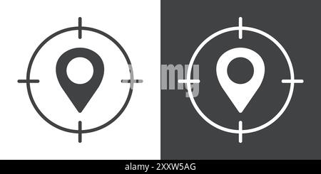 Icona di targeting Geo Flat Set in bianco e nero vettoriale di contorno Illustrazione Vettoriale