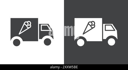 Set Icon Flat per gelati in bianco e nero con contorno vettoriale Illustrazione Vettoriale