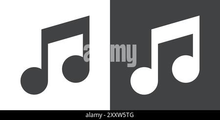 Icona nota musicale Set piatto con contorno vettoriale in bianco e nero Illustrazione Vettoriale