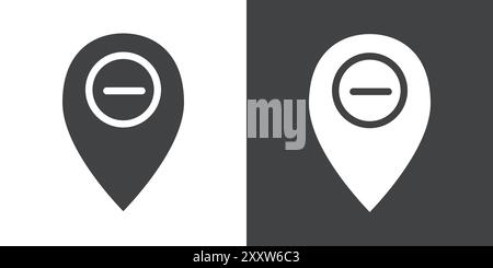 Rimuovere l'icona del contrassegno a spillo Flat Set in un vettore di contorno a colori in bianco e nero Illustrazione Vettoriale