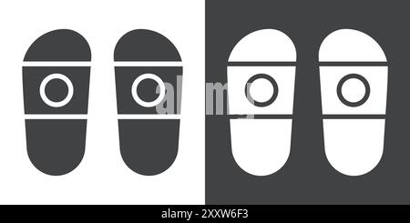 Icona pantofole Set piatto in bianco e nero contorno vettoriale Illustrazione Vettoriale