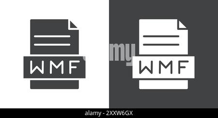 Icona documento file WMF Flat impostata in un vettore di contorno a colori in bianco e nero Illustrazione Vettoriale