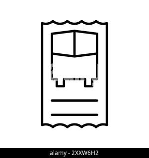 Icona biglietto autobus Flat Set in bianco e nero contorno vettoriale Illustrazione Vettoriale