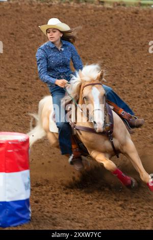 Corse di barile, Philomath Junior Rodeo, Philomath, Oregon Foto Stock