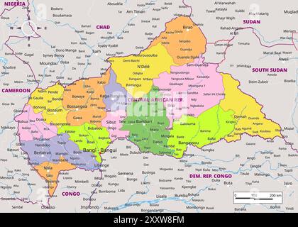 Mappa politica della Repubblica Centrafricana Illustrazione Vettoriale