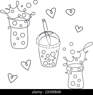 Illustrazione vettoriale icone della tazza DA TÈ DEL LATTE impostate su sfondo bianco. Set con logo BUBBLE TEA. Illustrazione vettoriale Illustrazione Vettoriale