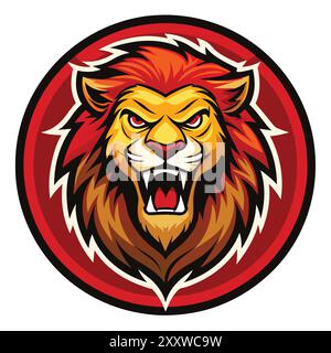 Logo Angry Lion Inside Circle Illustrazione Vettoriale
