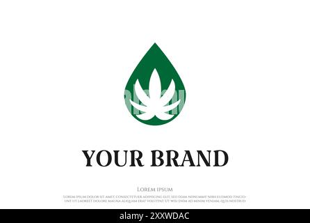 Cannabis Ganja marijuana Leaf Hemp CBD Oil Drop Extract Logo Design Vector Illustrazione Vettoriale