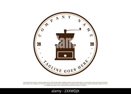 Macinacaffè vintage retro per Cafe Restaurant o Farm Product Logo Design Vector Illustrazione Vettoriale