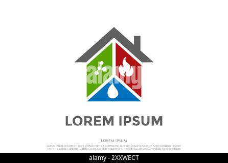 Tetto della casa con caminetto e acqua per il servizio di ristrutturazione Logo Design Vector Illustrazione Vettoriale