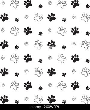 Dog Paw impronta senza cuciture foulard vettoriale per animali domestici cartone animato isolato ripetizione piastrelle per sfondo disegno illustrativo. Illustrazione vettoriale Illustrazione Vettoriale