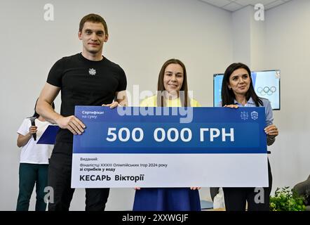 Non esclusiva: ZAPORIZHZHIA, UCRAINA - 21 AGOSTO 2024 - il capo dell'amministrazione statale regionale di Zaporizhzhia Ivan Fedorov e il Consiglio comunale di Zaporizhzhia se Foto Stock