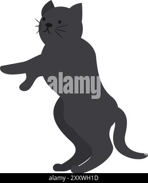 Giocoso gatto nero in piedi sulle gambe posteriori Illustrazione Vettoriale
