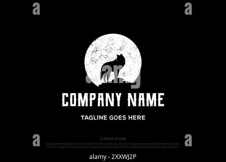 Moon con Wolf Jackal su Mountain Rock Logo Design Vector Illustrazione Vettoriale