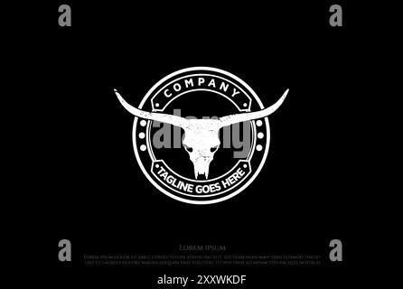 Design Vector rustico con logo Vintage Texas Bull Buffalo Longhorn Skull Illustrazione Vettoriale