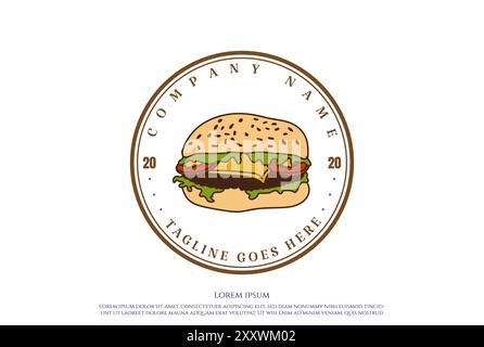 Etichetta vintage retro Classic Burger con logo Design Vector Illustrazione Vettoriale