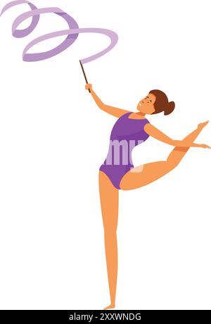 Ginnasta professionista che si esibisce con il nastro nei tornei di ginnastica ritmica Illustrazione Vettoriale