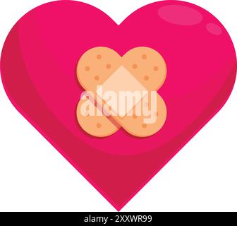 Il grande cuore rosa con due cerotti incrociati rappresenta la guarigione dalla rottura del cuore Illustrazione Vettoriale