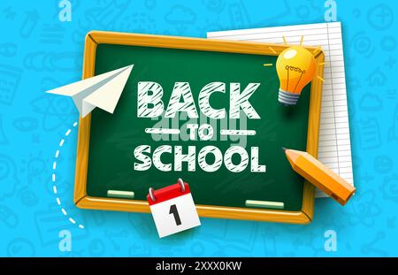 Torna a scuola, Consiglio scolastico con un'iscrizione. Vettore Illustrazione Vettoriale