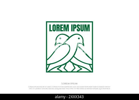 Design vettoriale minimalista con logo della linea dove Pigeon Canary Bird Nest Illustrazione Vettoriale