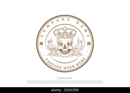 Logo Vector con logo Vector Vintage Vintage con logo e motivo a forma di fiore di rosa con teschio Illustrazione Vettoriale