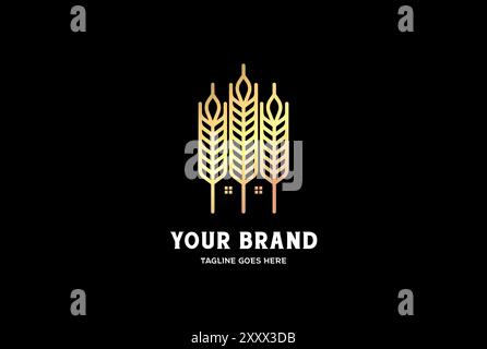Casa di riso di grano di lusso semplice per birrificio o Farm Logo Design Vector Illustrazione Vettoriale